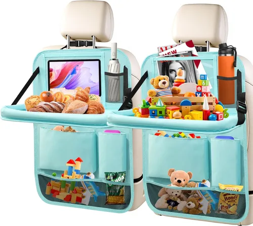 Vista 9 de Organizador de asiento trasero de automóvil, paquete de 2 organizadores de asiento trasero de automóvil con soporte para tableta de 11 pulgadas, 10