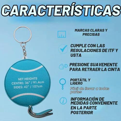 Vista 5 de Scoring Right Net Checker - Cinta métrica de altura de red para tenis y llavero Azul