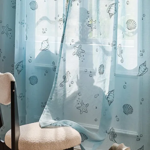 Vista 4 de Jinchan - Cortinas traslúcidas color azul costero de 63 pulgadas con bolsillo para barra, 2 paneles Mar azul