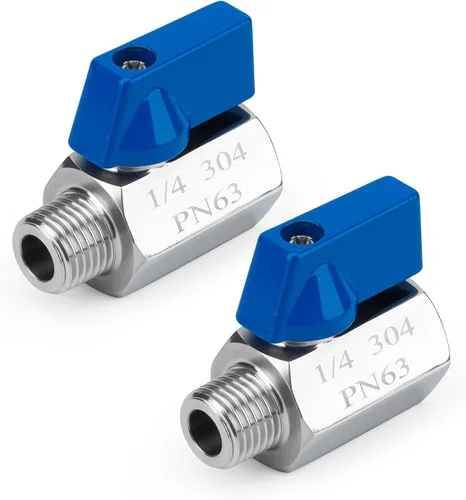 Vista 9 de Paquete de 2 mini válvulas de bola de 1/2 pulgada, control de flujo de agua de acero inoxidable 304 macho x hembra NPT roscadas válvulas de drenaje