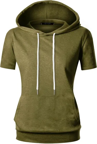 Vista 2 de GIVON Sudadera cómoda con capucha de manga corta para mujer con bolsillo canguro