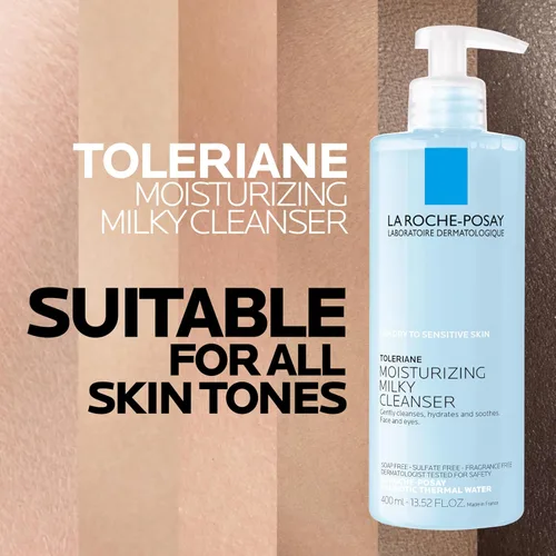Vista 6 de La Roche-Posay Toleriane Limpiador lechoso hidratante, limpiador facial suave con glicerina para piel seca, sensible y propensa a alergias, lavado