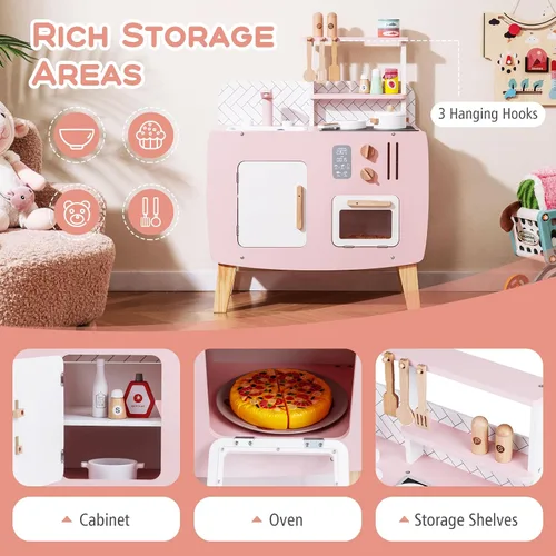 Vista 3 de Costzon Juego de cocina para niños, juguete interactivo para niños pequeños con horno, estufa, fregadero, grifo, espacio de almacenamiento