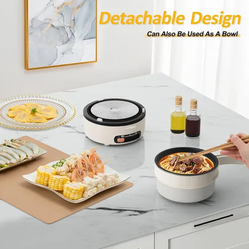 Vista 9 de HYTRIC Olla eléctrica portátil de 2 litros con mango plegable, olla eléctrica antiadherente con doble control de potencia para campamento