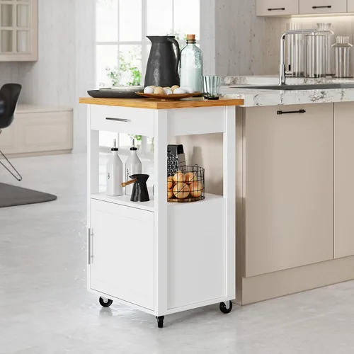 Vista 19 de Shintenchi - Carrito de isla de cocina con almacenamiento, mesa rodante Negro-22 pulgadas