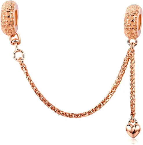 Vista 6 de Dije con cadena de seguridad, con corazón de plata de ley 925, compatible con pulseras y collares Pandora