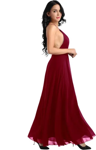 Vista 5 de YiZYiF - Vestido de fiesta de gasa para mujer sin espalda