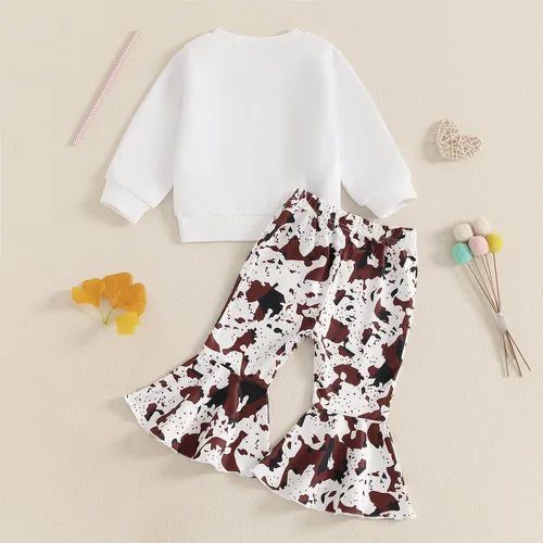 Vista 3 de Kaipiclos Ropa occidental para bebé niña, con lindo estampado con volantes, manga larga, pantalones para otoño e invierno, trajes de vaquera