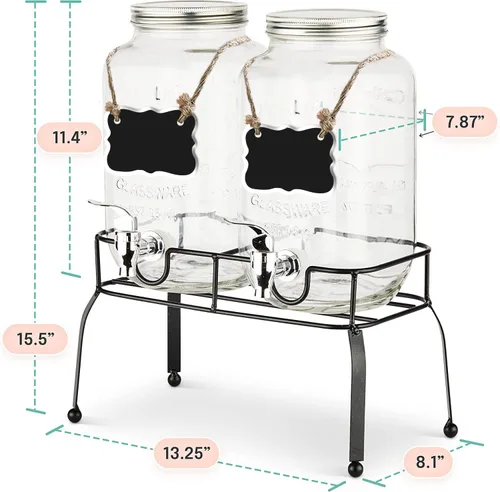 Vista 6 de Estilo Dispensador de bebidas de vidrio para fiestas, juego de 2-1 galón dispensador de bebidas de Halloween con soporte, dispensador de agua