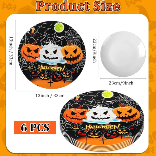Vista 2 de Juego de 6 manteles individuales redondos de calabaza de Halloween, lavables, de piel de calabaza, juego de 6 manteles individuales para fiesta