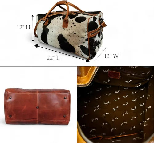 Vista 14 de Ranch Junkie Highlands Large Genuine Cowhide Weekender Cowhide Duffel