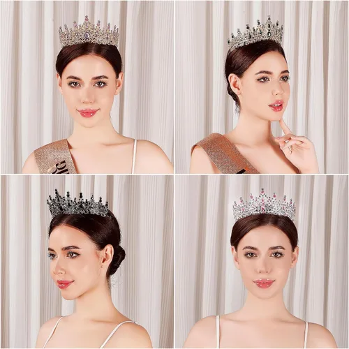 Vista 11 de Tiara para mujer, coronas de reina de cristal, tiaras de princesa con diamantes de imitación, accesorios para el cabello real perfectos para Plateado