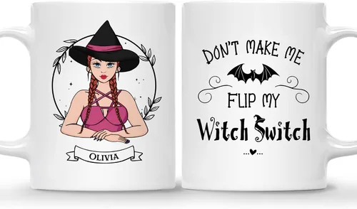 Vista 29 de Gossby Taza de café de bruja personalizada, regalo personalizado de Halloween para mujeres, hermana, mejor amiga, mamá, abuela con diseño, nombre