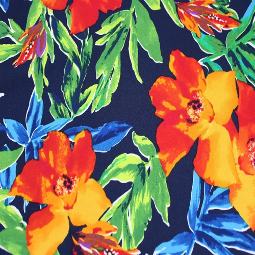 Vista 5 de Texco Inc Scuba Crepe Knit Flora Tropical Pattern/2-Way Stretch Prints Tela/Proyectos de bricolaje, nectarina blanca rota 5 yardas