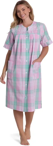 Vista 7 de Miss Elaine Bata corta de seersucker para mujer, cierre de broches frontal y mangas cortas, dos bolsillos delanteros, ropa de dormir y ropa