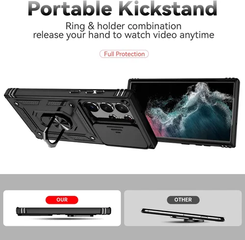 Vista 7 de Funda para Samsung Galaxy S23 Ultra con funda para cámara deslizante, protector de pantalla HD [prueba de caídas de grado militar] Funda protectora