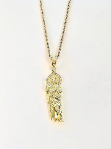 Vista 4 de Shop-iGold San Judas - Colgante de metal helado con acabado italiano 925 para hombres y mujeres con acabado dorado con dije de metal helado cadena