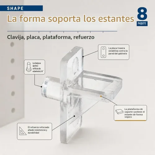 Vista 4 de Prime-Line U 10136 1/4 pulgadas, plástico transparente, clavija de soporte para estante (paquete de 8)