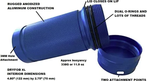 Vista 2 de PLB impermeable o contenedor de llave de coche Buceo clasificado a 1,200ft (365m) Aluminio resistente, juntas tóricas duales