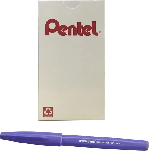 Vista 12 de Bolígrafo con punta de pincel Pentel, tinta ocre. Caja de 12 (SES15 C-Y), Azul