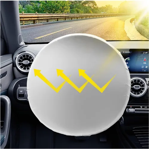 Vista 8 de Cubierta de Volante de Coche con Protección Solar, Cubierta de Rueda de Coche de Película de Aluminio para Aislamiento Térmico y Enfriamiento