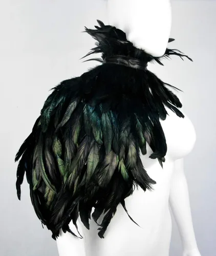 Vista 6 de Feather Cape Shawl Costume Black Witch Wings Collar Adult Crow Maleficent Neck