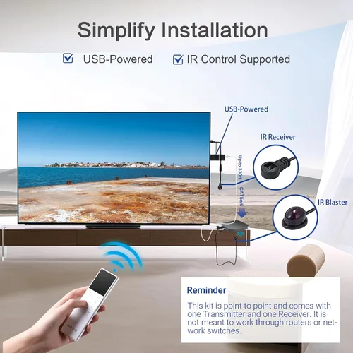 Vista 3 de DDMALL Mini extensor HDMI de hasta 330 pies/328.1 ft, 1080P a 60 Hz, extensor HDMI Full HD sobre cable Ethernet CAT5e/CAT6, con control IR directo 1