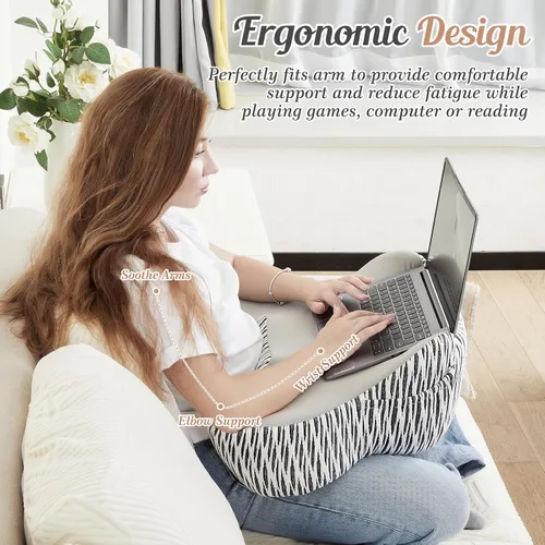 Vista 2 de DONAMA Almohada de lectura para juegos, almohada de escritorio de regazo para laptop, almohada de reposabrazos con bolsillos laterales, almohada