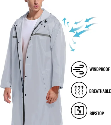 Vista 5 de Chaqueta de lluvia de seguridad larga con capucha para hombre, impermeable, poncho de emergencia