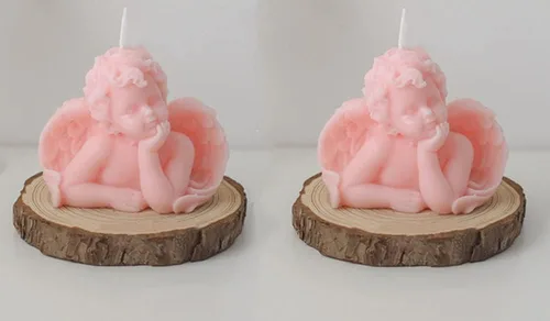Vista 5 de Angel - Paquete de 2 velas estéticas talladas a mano con aroma de soja para decoración del hogar (blanco leche)