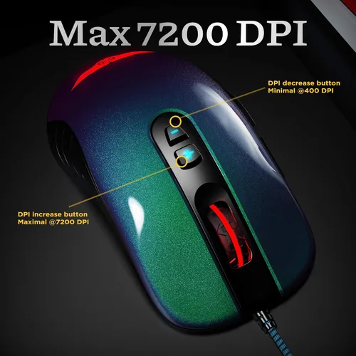 Vista 2 de Newmen Mouse para juegos GX6 RGB 7 botones programables con cable sensor óptico de hasta 7200 DPI retroiluminación RGB mouse ergonómico ligero