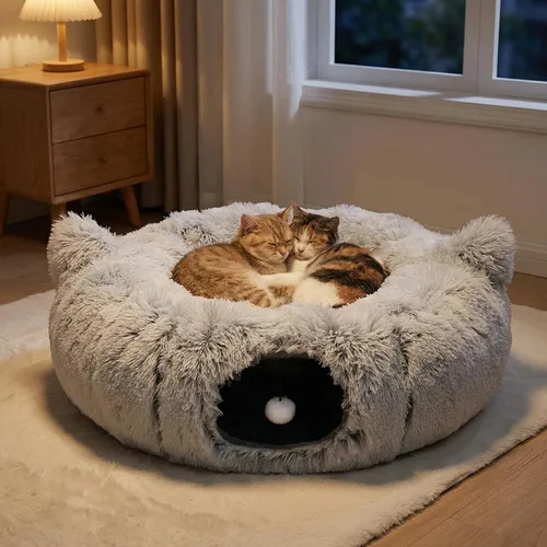Vista 7 de Túnel Cama Cueva para Gatos con Juguetes de Catnip - Escondite Peekaboo para Gatos y Túnel Donut para Gatos - Túneles para Gatos 3-en-1 para Gatos