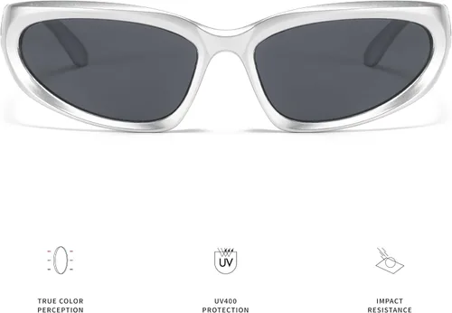 Vista 5 de Gafas de sol envolventes de moda para mujeres y hombres, Y2K Futuristic Swift Ovalado, polarizados, lentes deportivos tintados