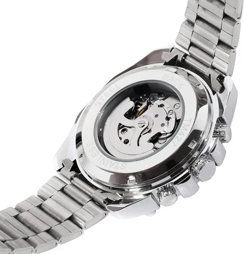Vista 5 de FORSINING Pulsera de acero inoxidable única para hombre, reloj de esqueleto, Reloj de esqueleto