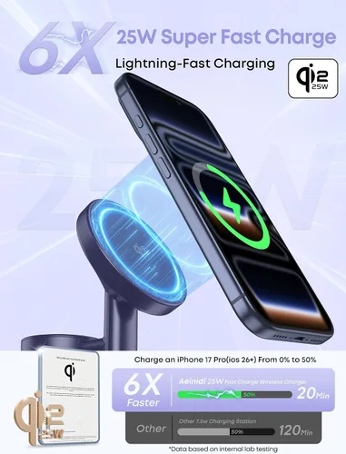 Vista 2 de Estación de carga rápida inalámbrica 3 en 1 de 25 W para cargador MagSafe de Apple púrpura (DeepPurple)