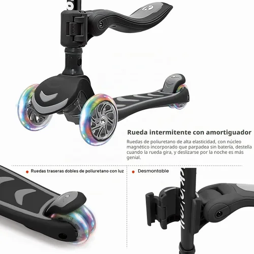Vista 3 de Kicknroll Toddler Scooter for Kids with Seat Light up 3 Wheels Scooters Foldable Seat, Adjustable Height, Extra Wide Deck, Rear Foot Brake, Max