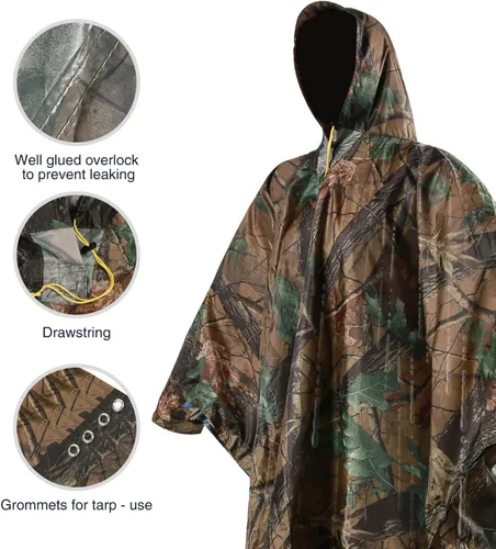 Vista 3 de REDCAMP Poncho de lluvia impermeable con capucha y brazos para acampar y senderismo