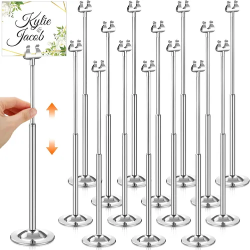 Vista 11 de Kathfly Juego de 12 soportes negros para números de mesa, ajustables, de metal, con clip de arpa, soporte de tarjeta desmontable para bodas