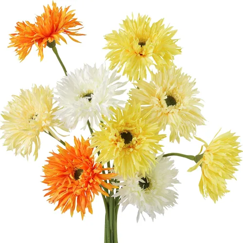 Vista 13 de FiveSeasonStuff Real Touch Gerbera Daisy - Arreglo de flores artificiales y ramo de boda (7 tallos florales, rojo baya)
