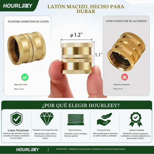 Vista 4 de Hourleey Adaptador de manguera de jardín, conectores de manguera de latón macizo de 3/4 pulgadas, paquete de 2 conectores de manguera con 2