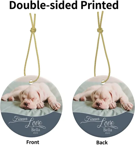 Vista 2 de Adorno conmemorativo personalizado para perro, 2025, con imagen de perro, foto y nombre, adornos para árbol de Navidad, regalo personalizado