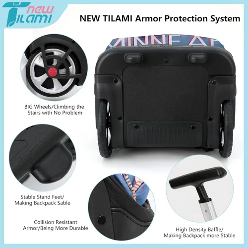 Vista 48 de NEW TILAMI Mochila con ruedas de 19 pulgadas con bolsa de almuerzo para niñas y niños, mochila para laptop con ruedas, bolsa de mano duradera