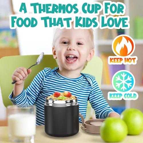 Vista 6 de Termo para comida caliente para niños – 15.2 onzas, tarro de comida aislado a prueba de fugas, termo de sopa, recipientes de almuerzo aislados