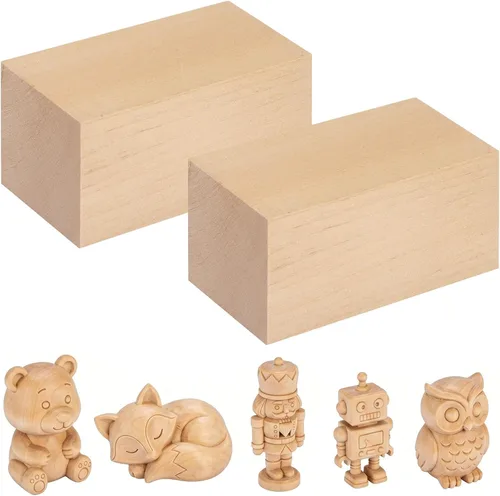 Vista 12 de Bloques de tallado de tilo – Paquete de 2 bloques de madera de lubina de 4 x 4 x 2 pulgadas, kit de tallado de madera para principiantes, espacios