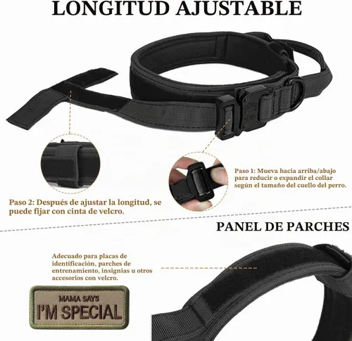 Vista 3 de Collar táctico para perro con asa, collar de entrenamiento militar ajustable para perros, nailon suave y hebilla de metal resistente para perros