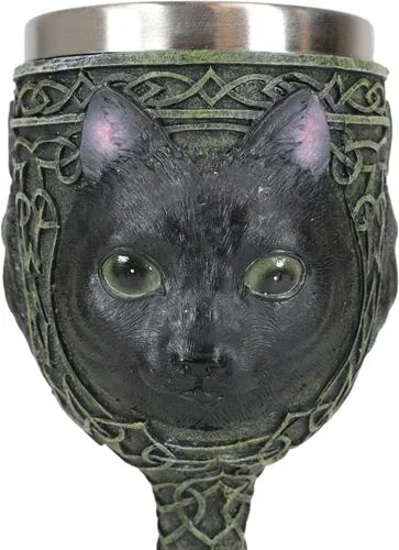 Vista 5 de Ebros Wicca Mystical Witching Hour Black Cat Wine Goblet 7oz Feline Cats Celtic Wine Knotwork Bebida Cáliz Copa con gemas verdes