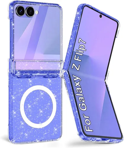 Vista 20 de Btscase Funda para Samsung Galaxy Z Flip 6, protector de pantalla frontal integrado, patrón de mármol dorado con purpurina de policarbonato duro