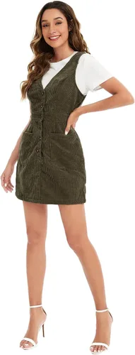 Vista 3 de Floerns Mini vestido de pana sin mangas con cuello en V para mujer