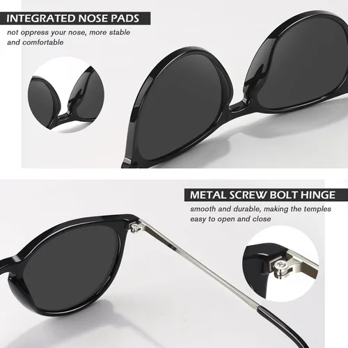 Vista 4 de LINVO Gafas de sol retro para mujer, polarizadas, protección UV, estilo vintage, estilo de diseñador, gafas de sol redondas