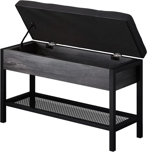 Vista 7 de Vibe & Dine Banco de almacenamiento con asiento acolchado de cuero, banco de zapatos para entrada con caja de almacenamiento abatible, banco otomano